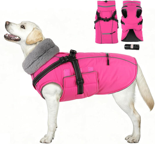 Built-in Harness Dog Jacket with Warm Fleece Lining