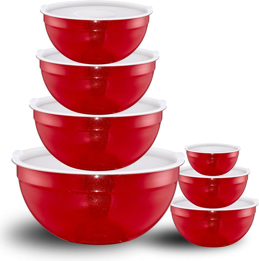 Red Mixing Bowls with Lids Set of 7