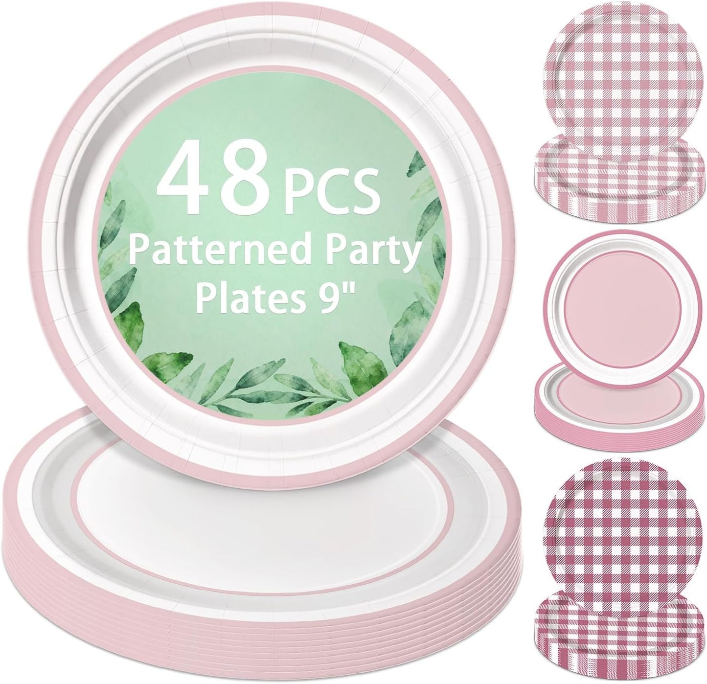 Pink and White Gingham Paper Plates sets