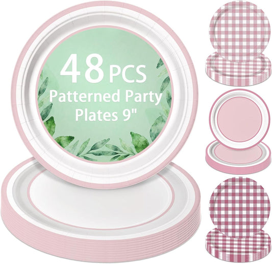 Pink and White Gingham Paper Plates sets