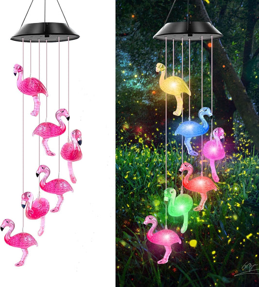Solar Flamingo Wind Chimes