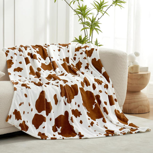 Cozy Bliss Cow Print Fuzzy Throw Blanket