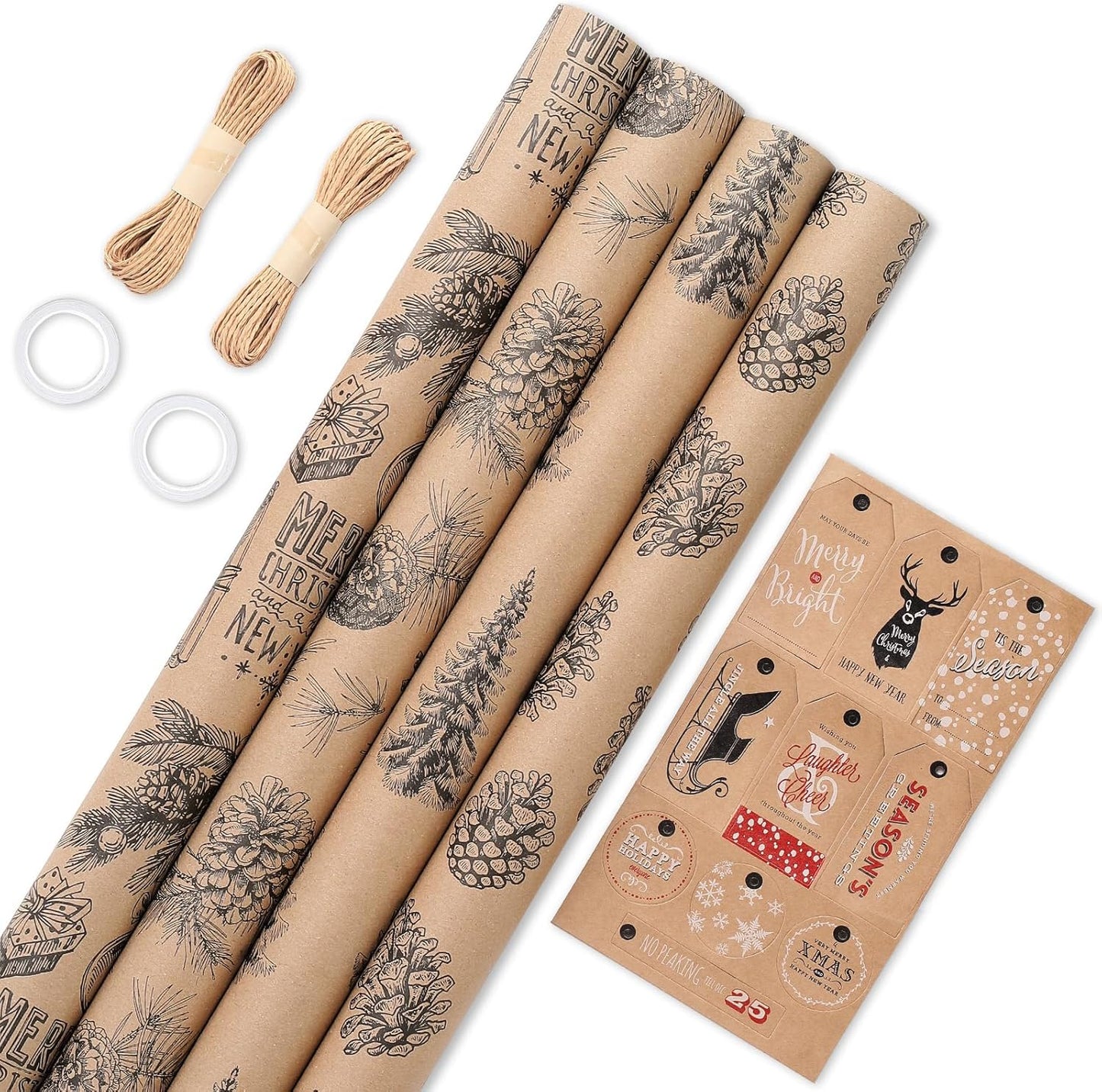 Vintage Christmas Wrapping Paper Rolls 4 Rolls