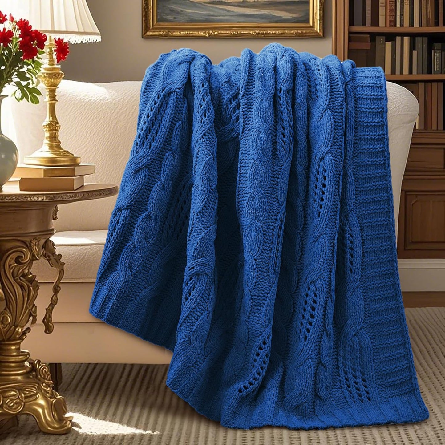 Breathable Cable Knitted Blanket for Couch