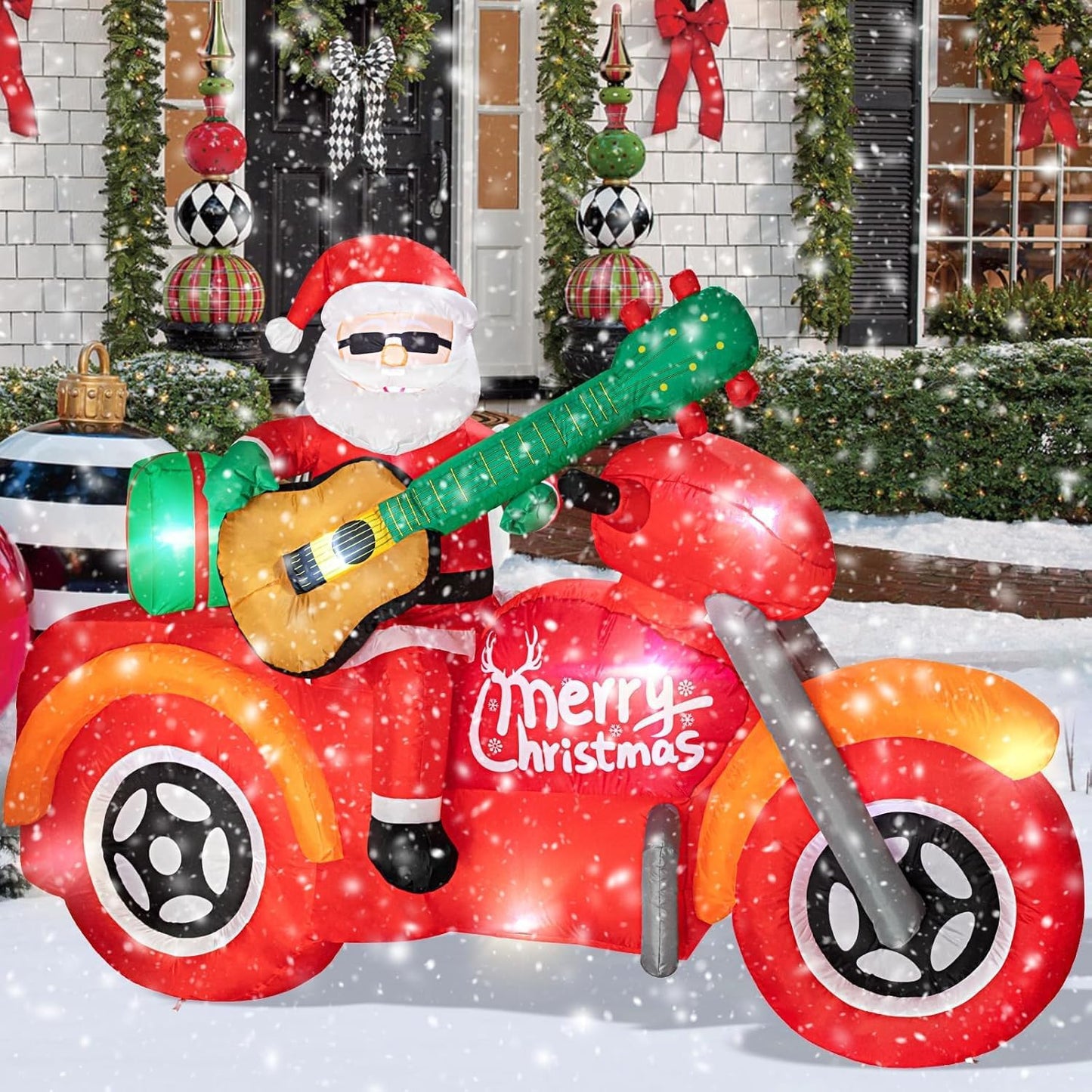 7.0 FT Christmas Inflatable Santa Claus with Motorcycle