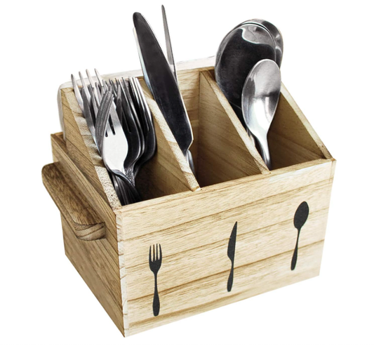 Rustic Elegant Wooden Flatware Organizer Caddy